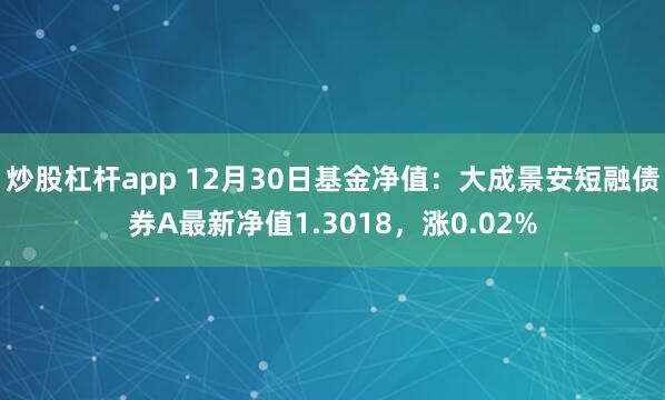 炒股杠杆app 12月30日基金净值：大成景安短融债券A最新净值1.3018，涨0.02%