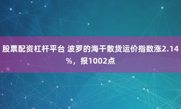 股票配资杠杆平台 波罗的海干散货运价指数涨2.14%，报1002点